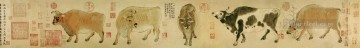 cinco toros han huang chino tradicional Pinturas al óleo